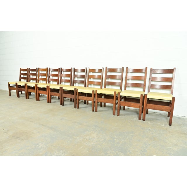 Gustav Stickley Antique Mission Oak Arts & Crafts Ladder Back Dining Chairs, Set of Ten For Sale - Image 13 of 13