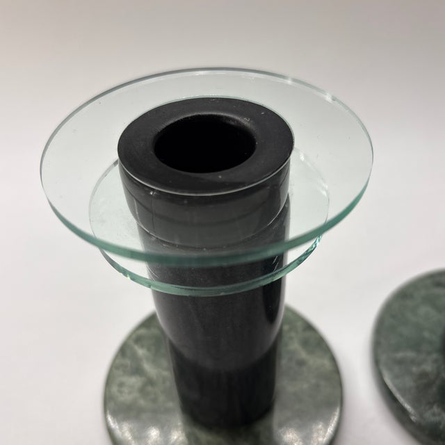 Stone 1980’s Post Modern Memphis Milano Marble and Lucite Candle Holders For Sale - Image 7 of 9