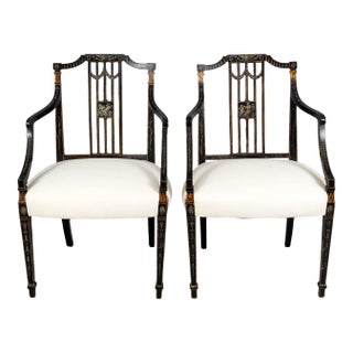 Antique Pair of George III Painted Open Armchairs For Sale