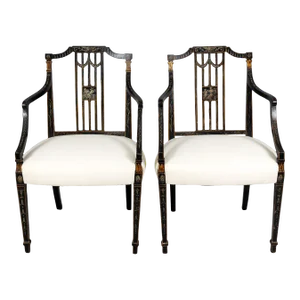 Antique Pair of George III Painted Open Armchairs