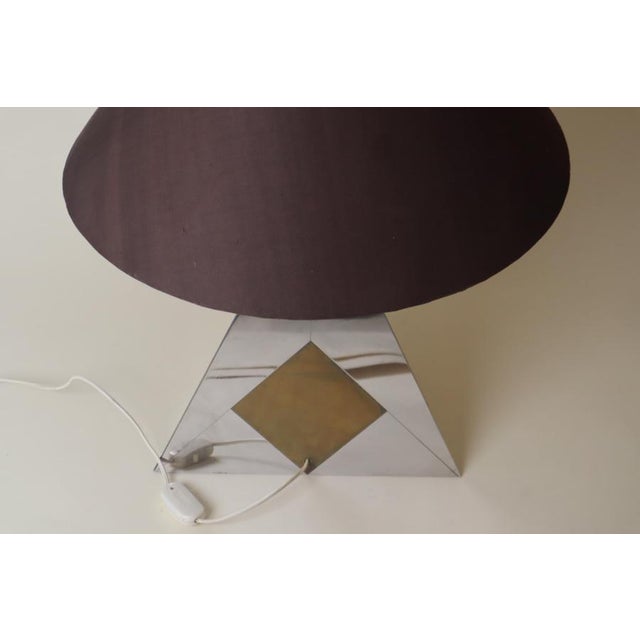 Mid-Century Modern Bicolor Metal and Silk Lampshade Table Lamp, France, 1960s For Sale - Image 4 of 18