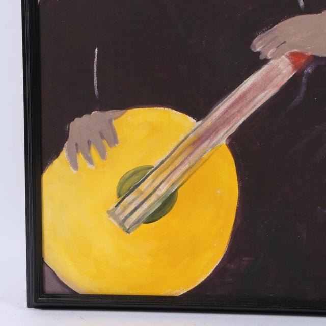 Mae Engron (Indiana, 1933-2007) Large Scale Oil on Canvas of Figure With Musical Instrument For Sale - Image 4 of 7