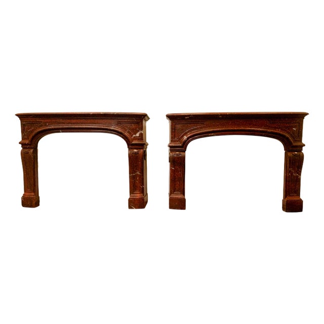 Louis XIV Style Fireplaces in Red Griotte Marble. 19th Century, Set of 2 For Sale