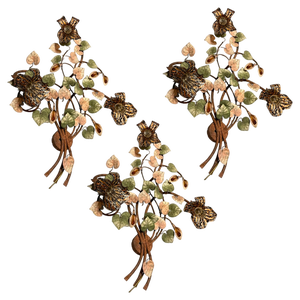 Large Floral Murano Glass Tole Sconces, 1970s, Set of 3