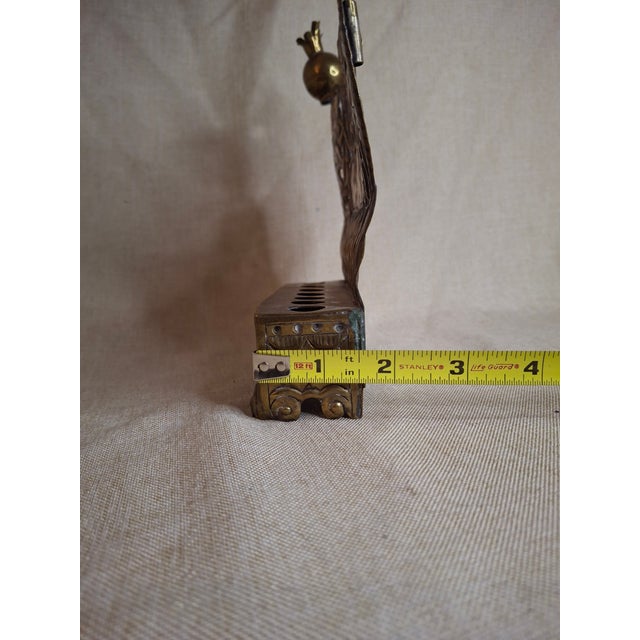 Rare 19thC Polish Brass Hanukkah Menorah Oil Lamp Crown Lions Judaica For Sale - Image 4 of 12