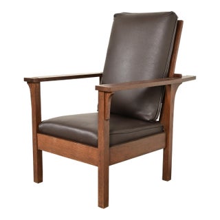 Lifetime Furniture Antique Mission Oak Arts & Crafts Open Arm Reclining Morris Lounge Chair, Circa 1910 For Sale