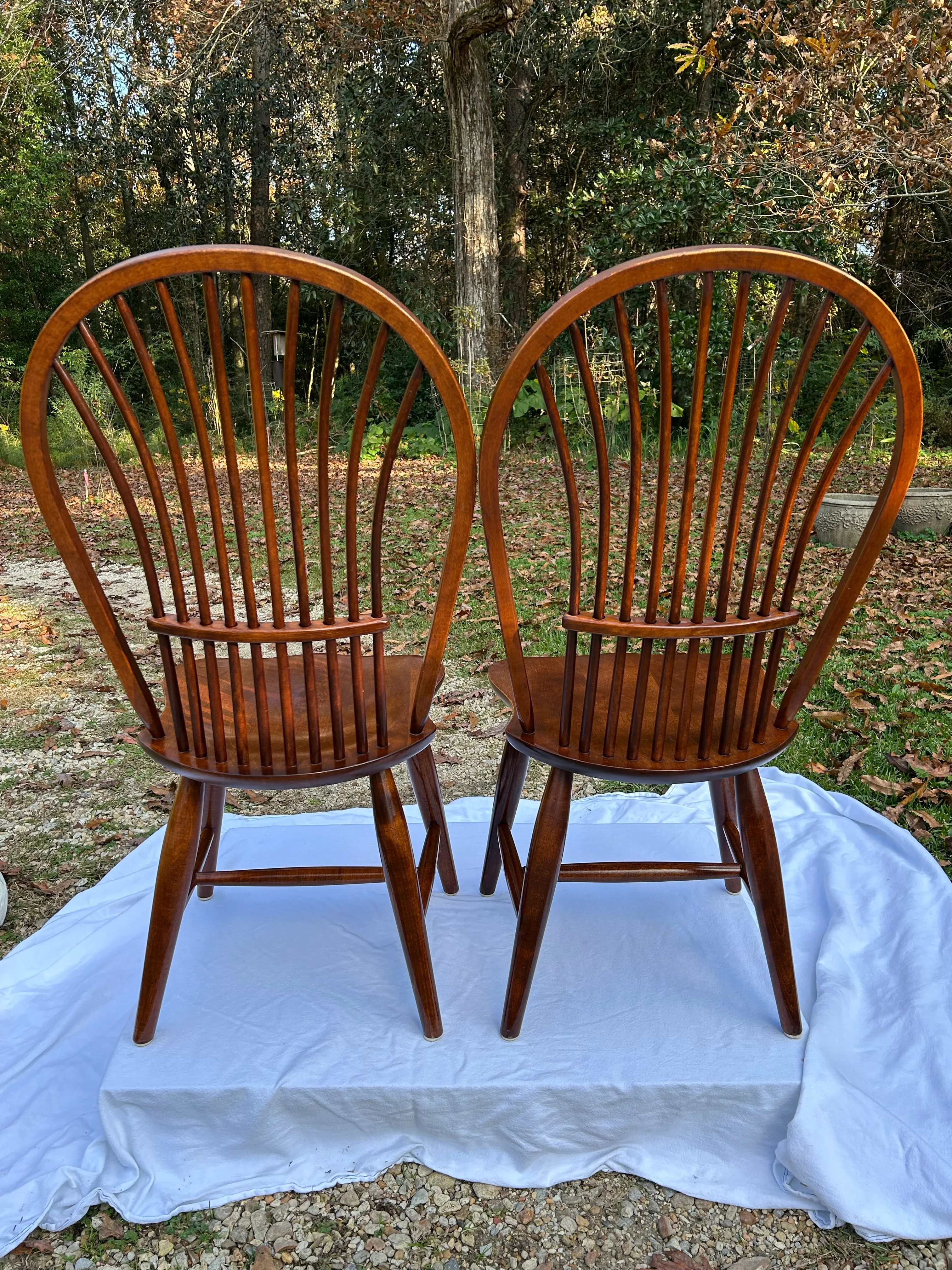 1990's Nichols and Stone High Sheaf Back Windsor Chairs - A Pair