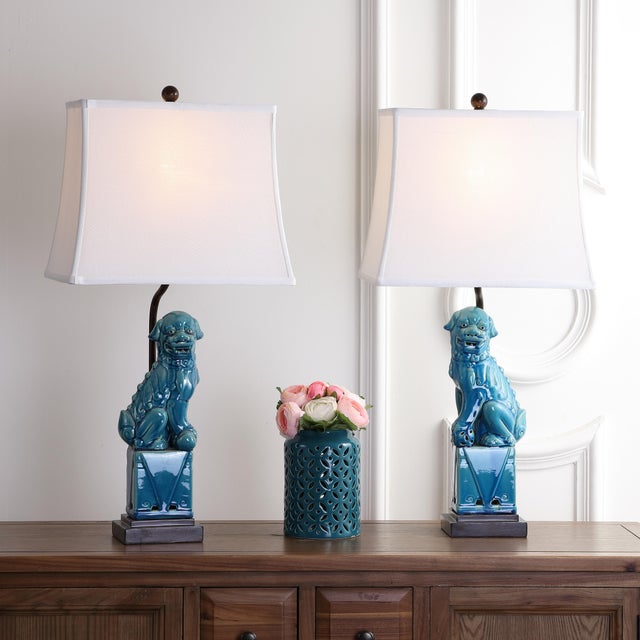 Blue Style of Foo Dog 28" Table Lamp in Blue - a Pair For Sale - Image 8 of 10