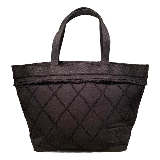 Chanel Black Canvas Raw Edge Tote Bag For Sale