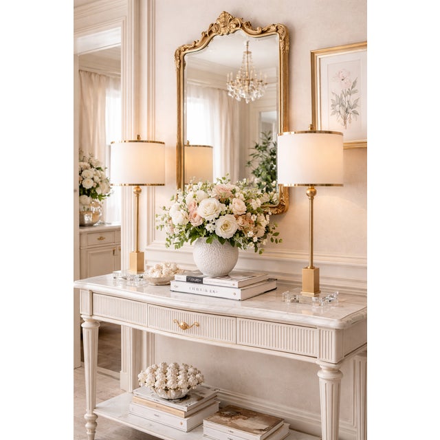 2020s Brushed Brass & Crystal Table Lamp With Champagne Double Shade For Sale - Image 5 of 5