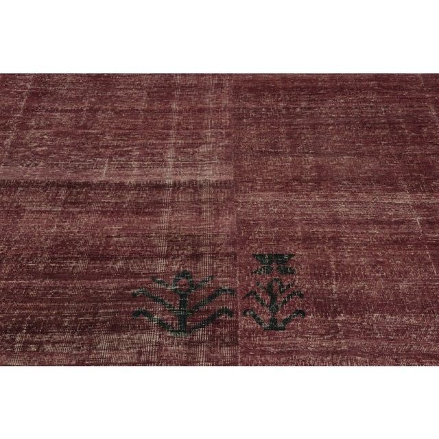 Rug & Kilim Vintage Turkish Distressed Rug in Burgundy With Fine Black Motifs - Rug & Kilim For Sale - Image 4 of 8