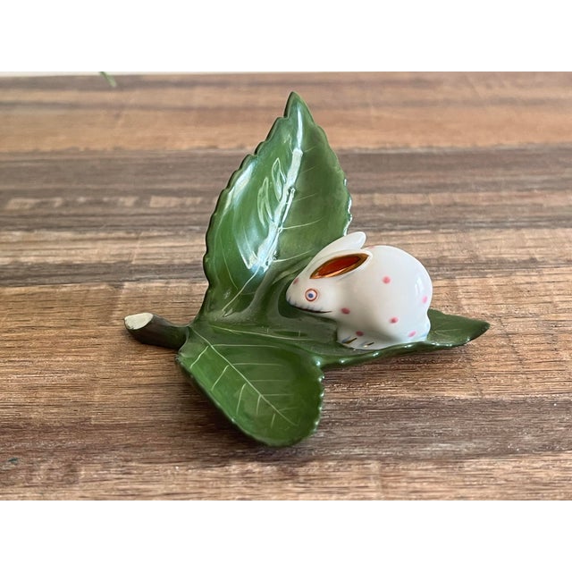 1980s Herend Porcelain Spotted Bunny on Leaf Figurine For Sale - Image 6 of 6