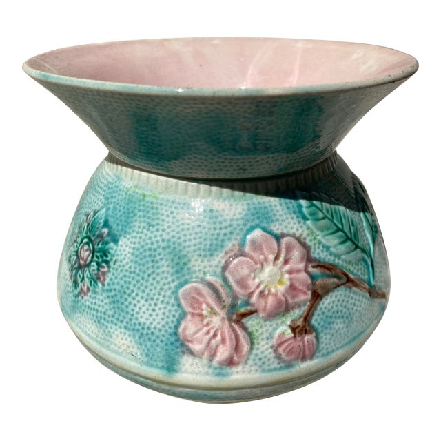 Antique Majolica Cuspidor Cherry Blossom Flower For Sale