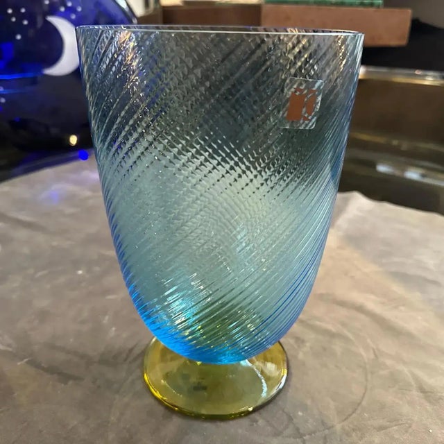 Sky Blue 1980s Modern Blue and Yellow Murano Glass Vase by Carlo Moretti For Sale - Image 8 of 13