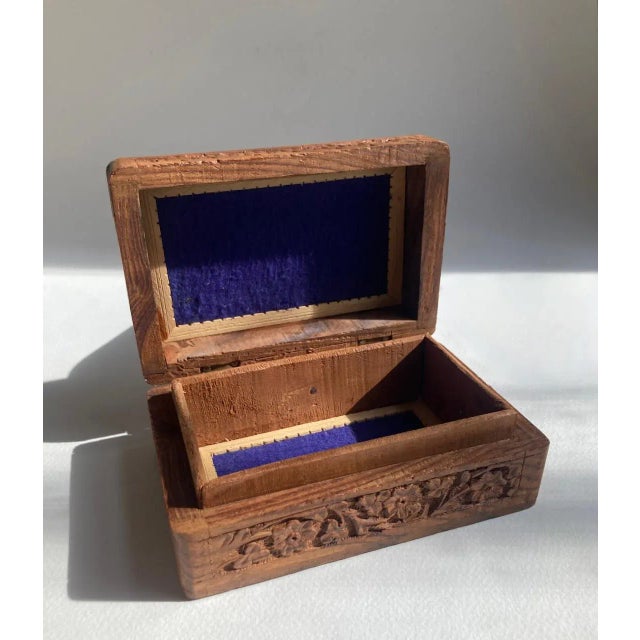 1970's Hand Carved Himalayan Sheesham Wood Jewelry Box For Sale - Image 9 of 13