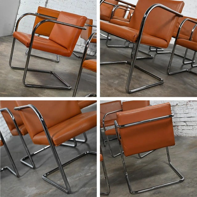 Late 20th to Early 21st Century Thonet Bauhaus Brno Style Chairs Chrome & Cognac Leather Cantilever Set of 12 For Sale - Image 11 of 13
