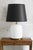 Table lamp by tommaso barbi in murano glass with brass details, 1989 product details complete with black chinè fabric...