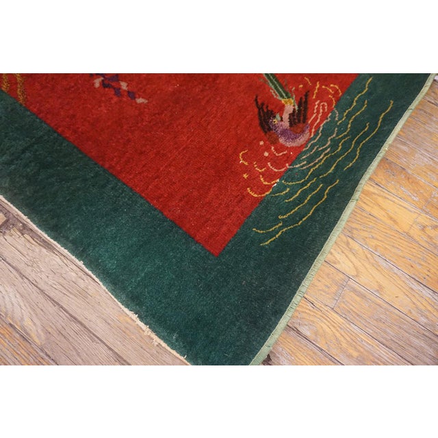 Wonderful Red Color and Unique Floral Antique Chinese Art Deco Rug For Sale - Image 10 of 12