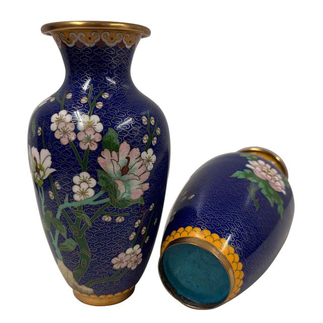Mid-20th Century Vintage Chinese Hand Made Cloisonne Vases - Pair For Sale - Image 10 of 10