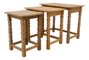 Brutalist Danish Oak Nesting Tables in the style of Kjærnulf, 1970s, Set of 3