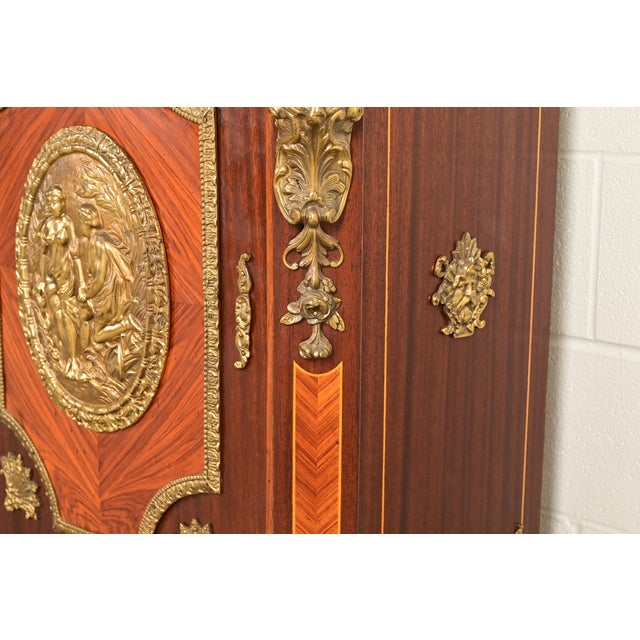 Paul Sormani Style French Napoleon III Mahogany and Kingwood Marble Top Buffet Server or Bar Cabinet With Mounted Gilt Bronze Ormolu For Sale - Image 11 of 16