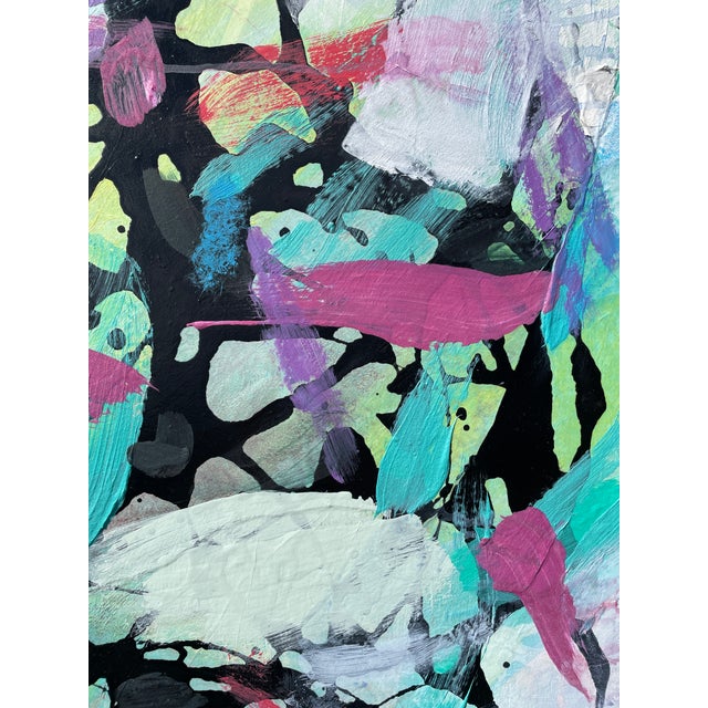 "Beach Days" Large Coastal Modern Statement Painting in Aqua and Teal With Magenta Accents For Sale - Image 12 of 13