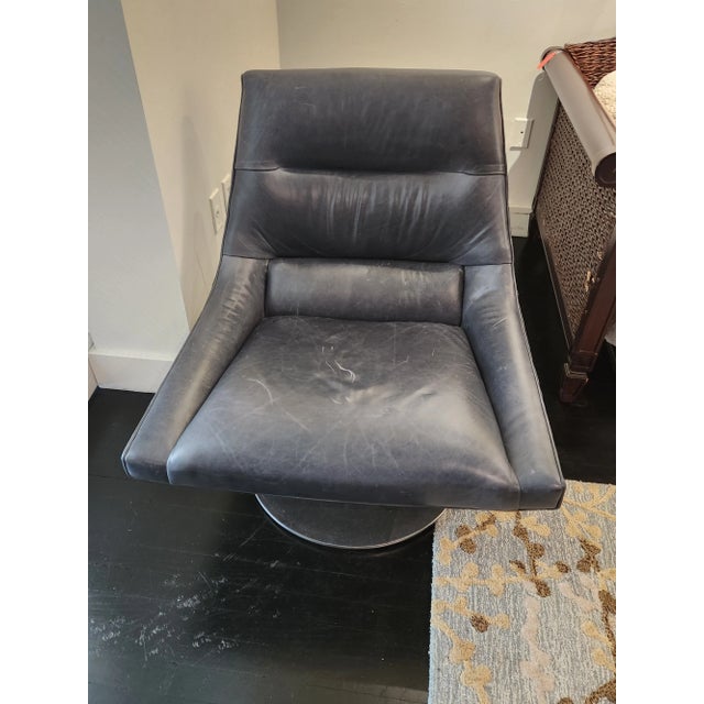 Contemporary Post Modern Swivel Dark Grey Lounge Chair For Sale - Image 3 of 9
