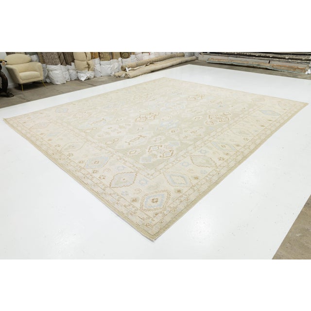 Contemporary Transitional Oushak Style Area Rug - Neutral Pastel Turkish Design For Sale - Image 10 of 11