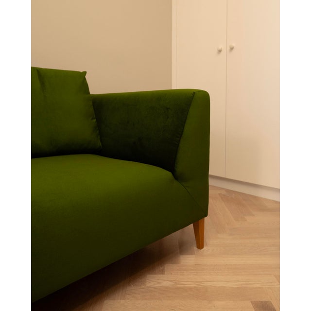 Three-Seat Green Velvet Sofa, 2000s For Sale - Image 3 of 6