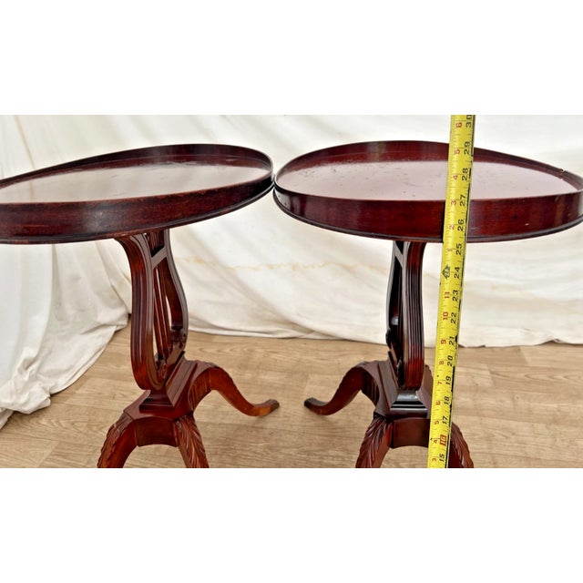 Vintage Mersman Accent Oval Side Tables, Lyre Harp Base, Mahogany Set of Two For Sale - Image 12 of 18