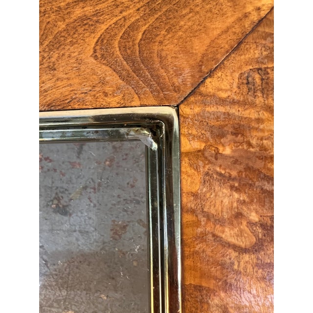 Mid 20th Century Brass & Burl Accented Glass Side Table For Sale - Image 10 of 13