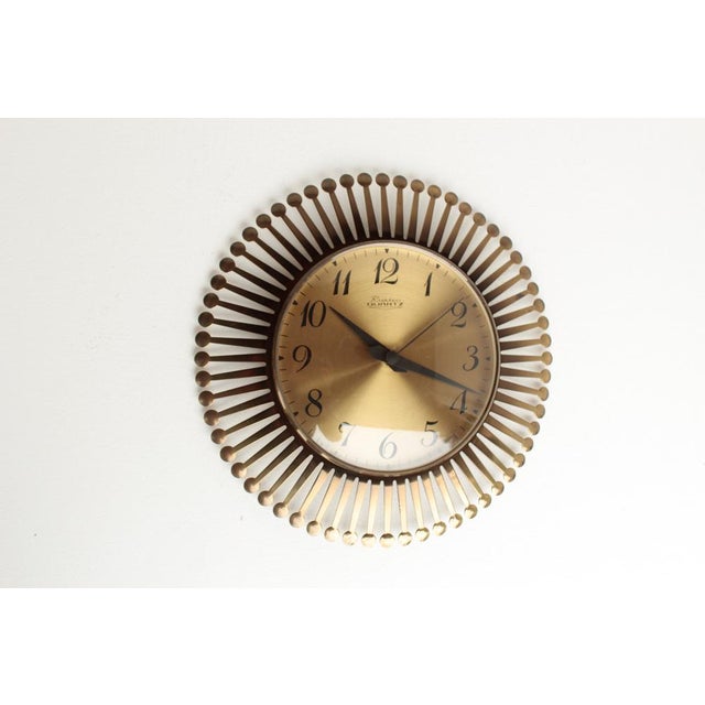 Mid-Century Brass Sunburst Wall Clock, 1960s For Sale - Image 9 of 9