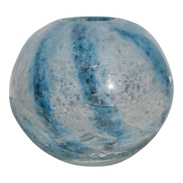 Blue Art Glass Globe Vase Biot France For Sale