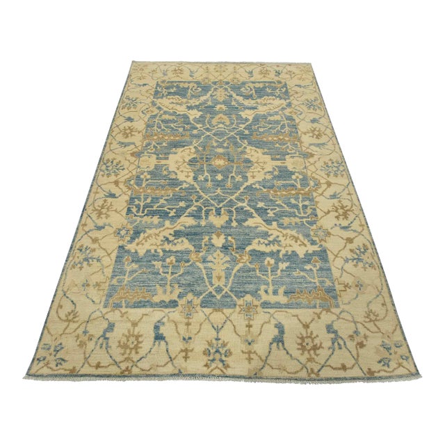 Oushak Rug 5’11” X 8’11” Blue Wool Traditional Hand-Knotted Oriental Carpet For Sale