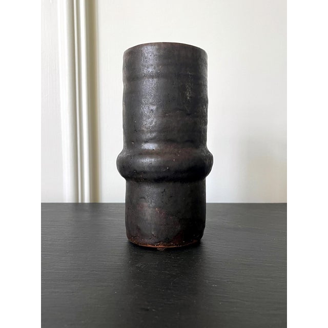 Late 20th Century Ceramic Geometrical Vase with Black Metallic Glaze Beatrice Wood For Sale - Image 5 of 13