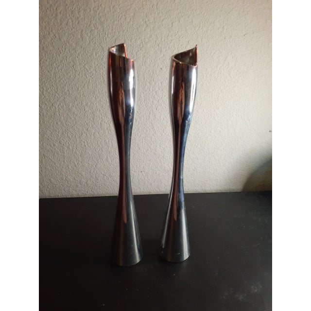 Metal Vintage Nambe Silverplated Taper Candlestick Holders- Set of 2 For Sale - Image 7 of 7