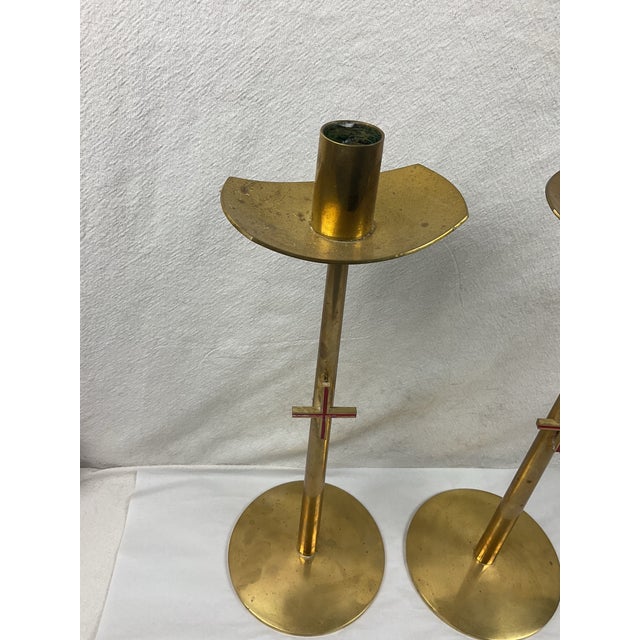 Mid Century, Solid, Brass, Modernist Candleholders, in the Style of Tommi Parzinger For Sale In Raleigh - Image 6 of 12