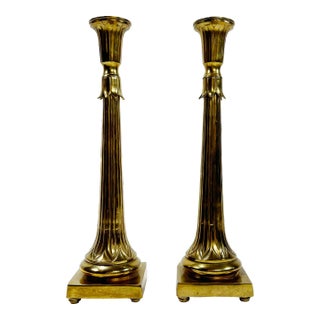 Grand Vintage Fluted Brass Candlesticks, a Pair For Sale