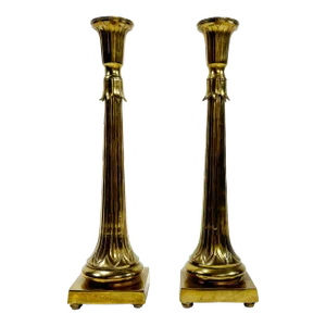 Grand Vintage Fluted Brass Candlesticks, a Pair