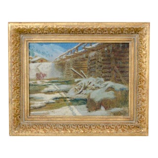 1900's Original Signed & Framed Oil Painting of Old Log Bridge by American Artist Curtis Chamberlin For Sale