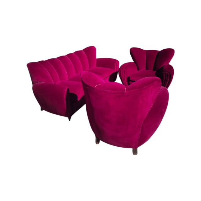 3-Seater Sofa and Armchairs in Velvet attributed to Guglielmo Ulrich, 1950s, Set of 3 For Sale - Image 9 of 15