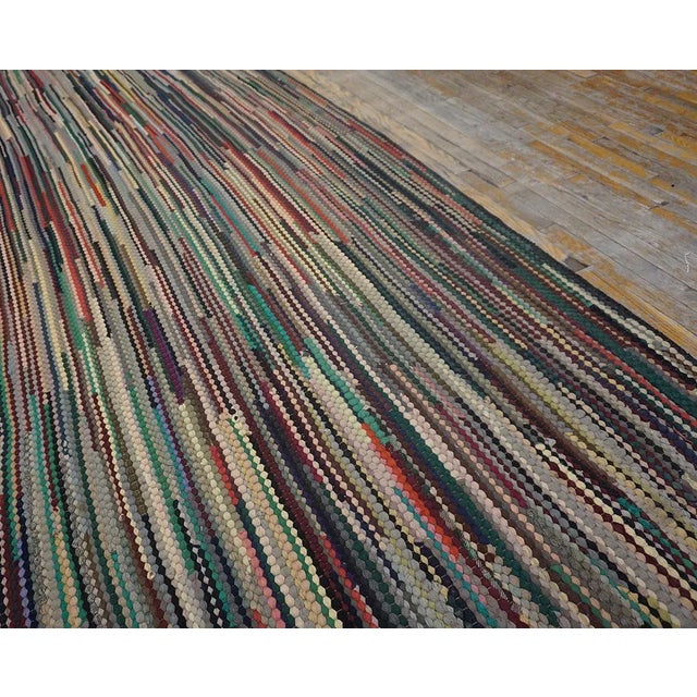 Beige 1930s Multicolor Stripe Folk Art Antique American Braided Rug 4'6" X 11'6" Wool Carpet For Sale - Image 8 of 13