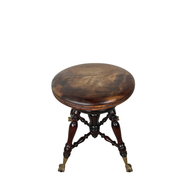 Antique Victorian Style Adjustable Piano Stool With Glass Ball-and-Claw Feet For Sale - Image 11 of 16
