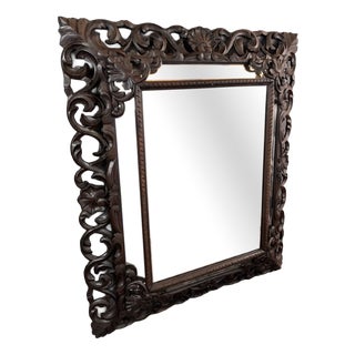 Large 19th Century Baroque Carved Wooden Mirror For Sale