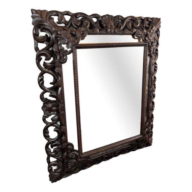 Large 19th Century Baroque Carved Wooden Mirror For Sale