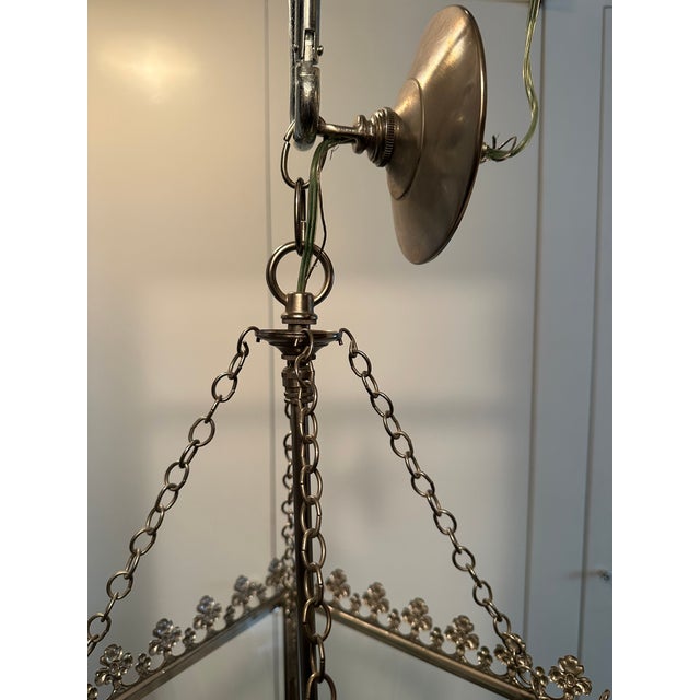 1960's English 4 Sided Glass and Metal Indoor Lantern For Sale - Image 4 of 11