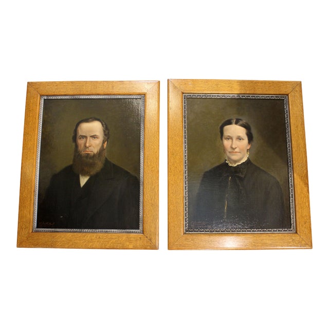 Pair of Portraits Painted in Amsterdam in 1893 by C. Smith For Sale