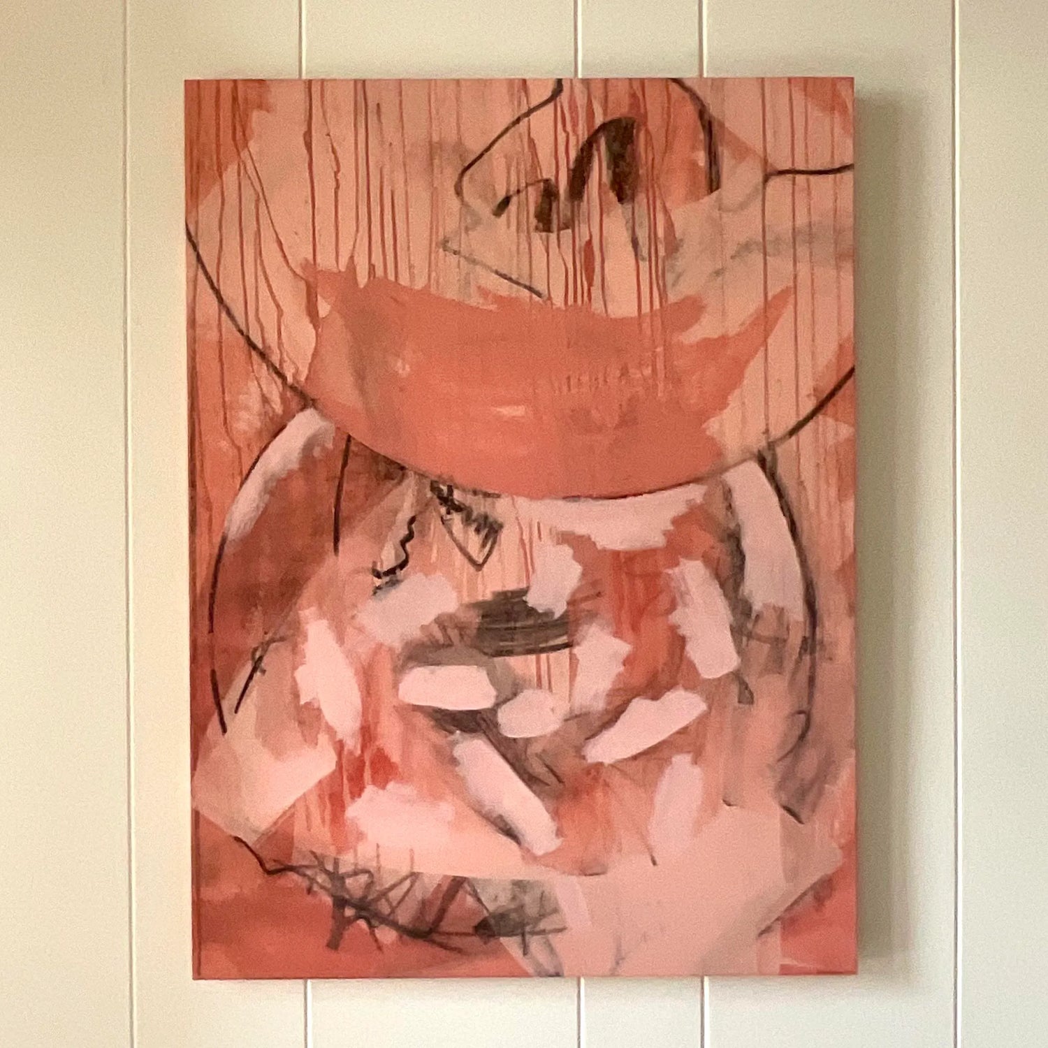 Mid 20th Century Vintage Boho Signed Abstract Original Oil Painting on Canvas - Top view