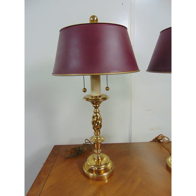 Brass Candlestick Lamps/ Tole Shades a Pair Chairish