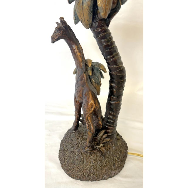 Vintage Giraffe With Palm Trees Tropical Table Lamp With Shade and Finial For Sale In West Palm - Image 6 of 18